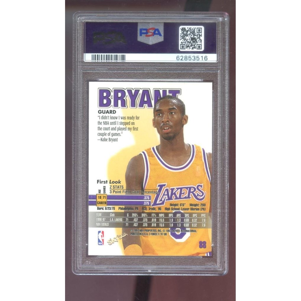 1997-98 Skybox Z-Force Zforce #88 Kobe Bryant PSA 8 Graded 