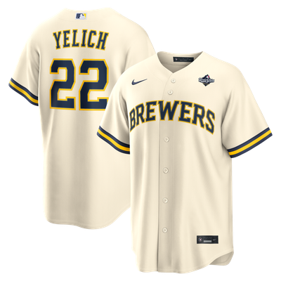 Men's Nike Christian Yelich Cream Milwaukee Brewers 2026 World Series Home Replica Jersey