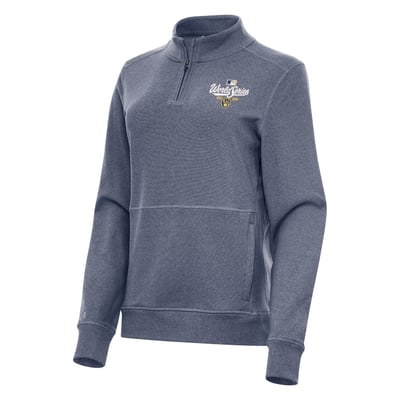 Women's Antigua Heather Navy Milwaukee Brewers 2026 World Series Crush Quarter-Zip Pullover