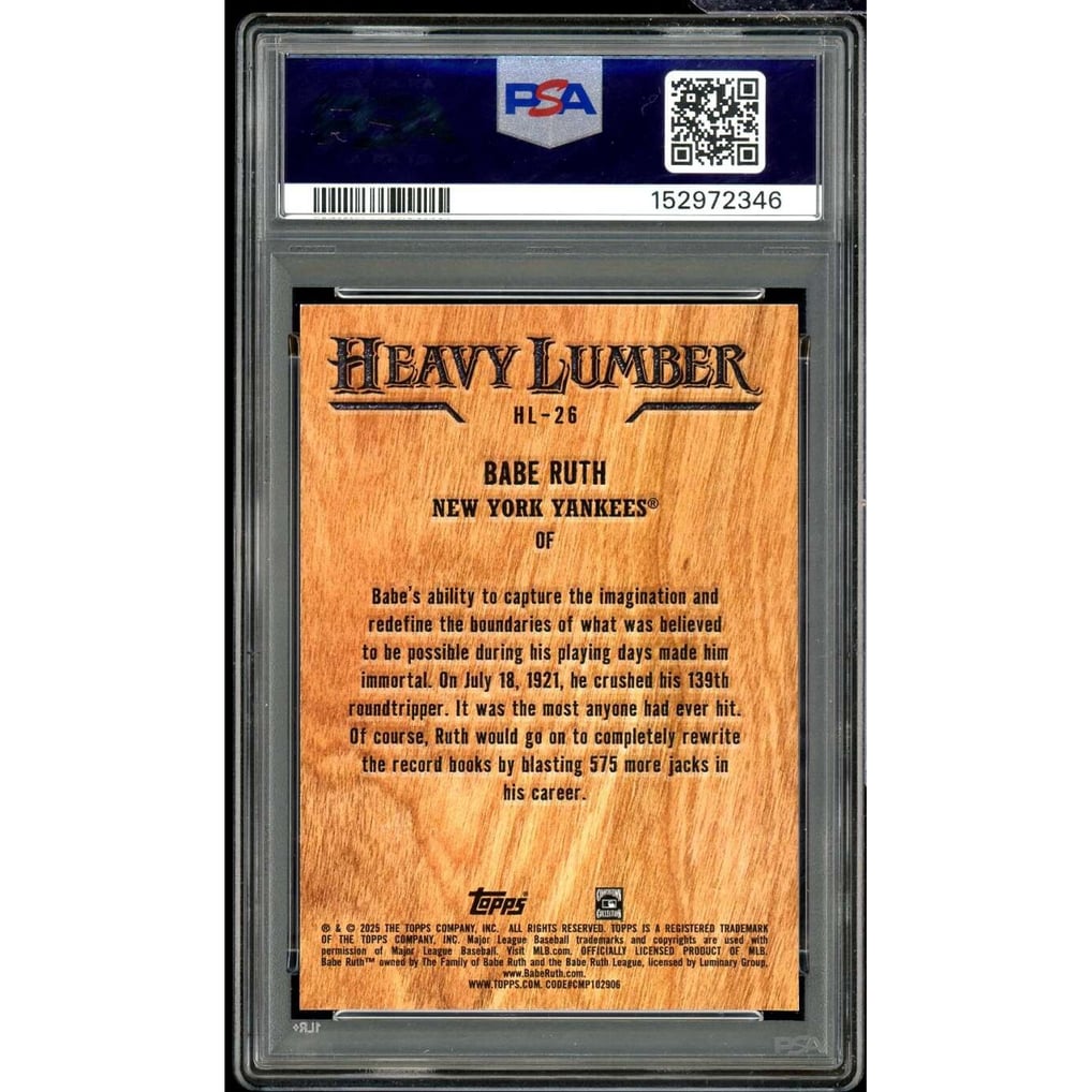 Babe Ruth Card 2025 Topps Heavy Lumber #HL26 PSA 9