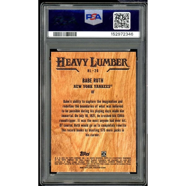 Babe Ruth Card 2025 Topps Heavy Lumber #HL26 PSA 9