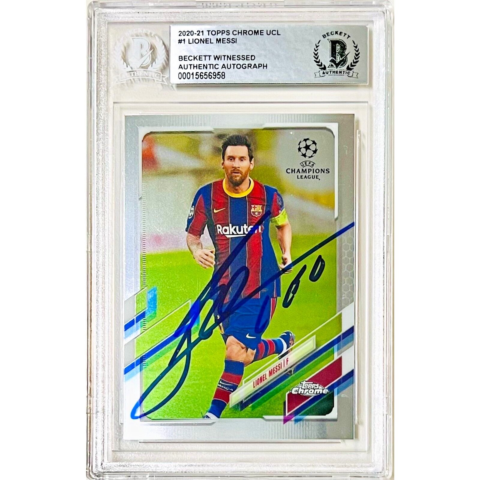 2020-21 Topps Chrome #1 Lionel Messi Signed Barcelona PSG Beckett 