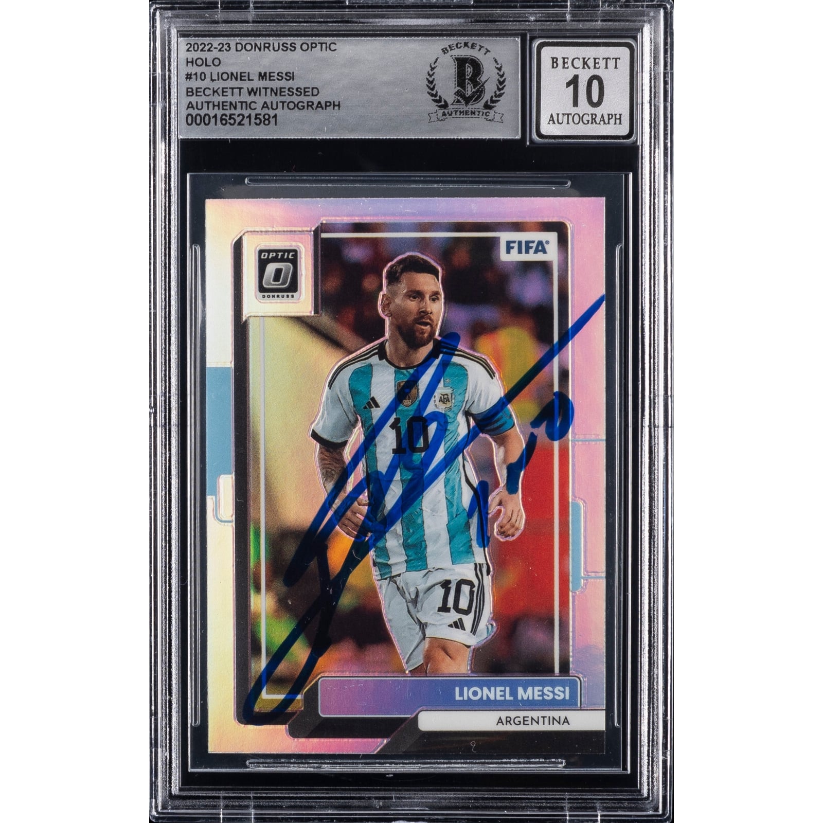 2022-23 Panini Donruss Optic Holo Lionel Messi #10 BAS Auto 10 Beckett