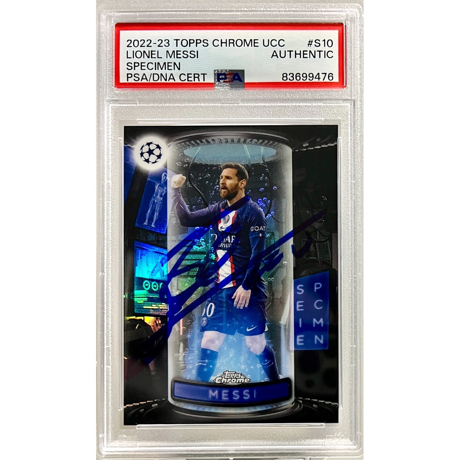 2022-23 Topps Chrome Specimen UCC UCL Signed Lionel Messi #S10 PSG 