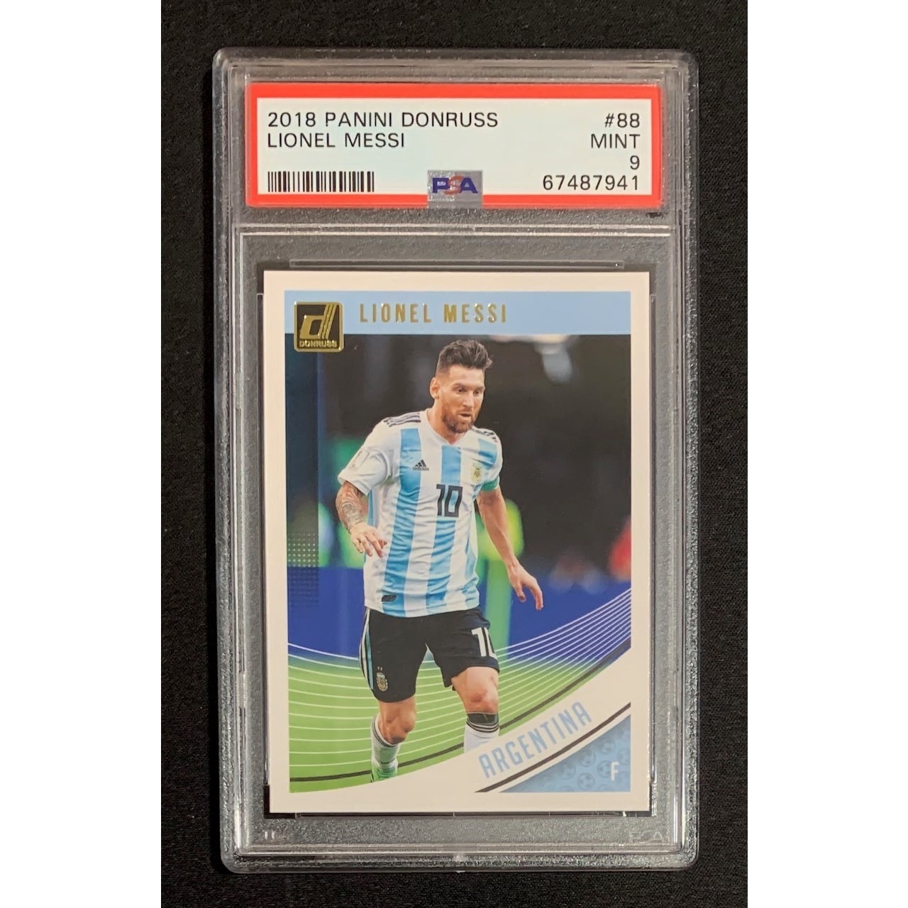 Lionel Messi 2018 Panini Donruss Soccer Card #88 Graded PSA 9