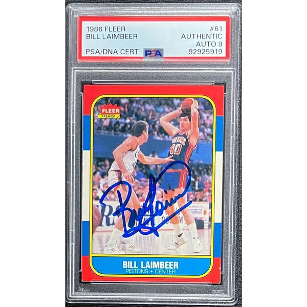 Bill Laimbeer Signed Detroit Pistons 1986 Fleer #61 Psa Auto 9 919
