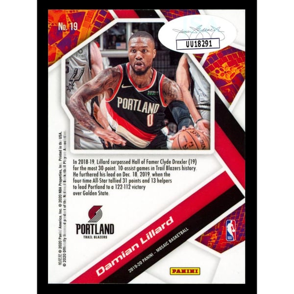 Blazers Damian Lillard Signed 2019 Panini Mosaic WTW #19 Card JSA 