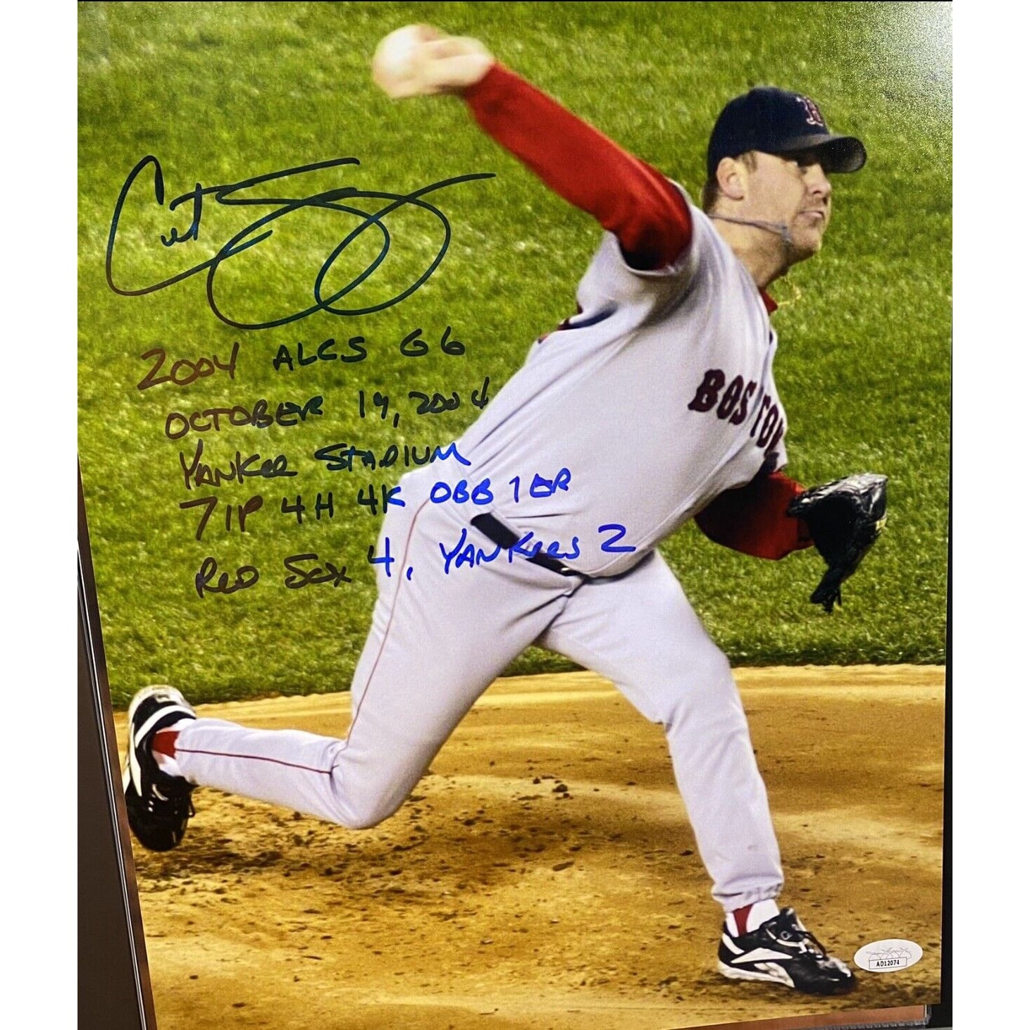 thumbnail interactive-video image 1 of Curt Schilling 'Bloody Sock' NLCS Photo – 8x10 Signed Autograph Reprint, Red Sox 1 of 6