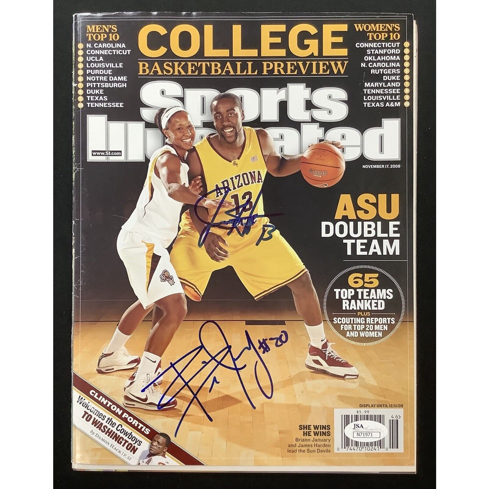 James Harden Signed Sports Illustrated 11/17/08 No Label Briann 