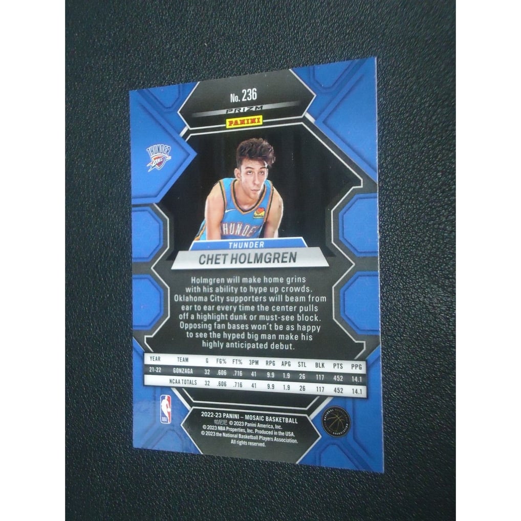 Chet Holmgren 2022-23 PANINI MOSAIC RED RC PRIZM Card #236 THUNDER