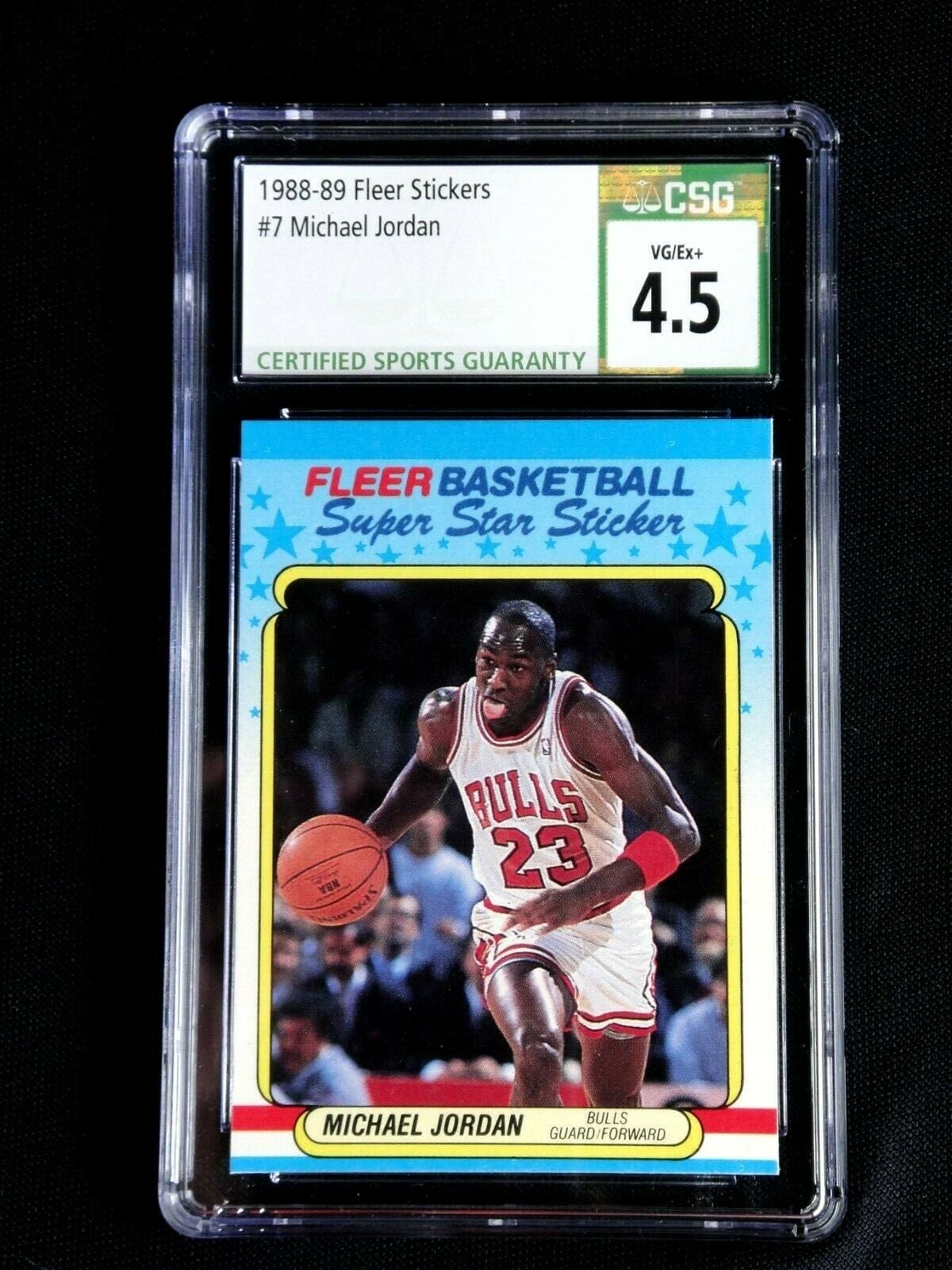 Michael Jordan 1988-89 Fleer Sticker Csg Graded 4.5 Vg-ex+ Card #7 