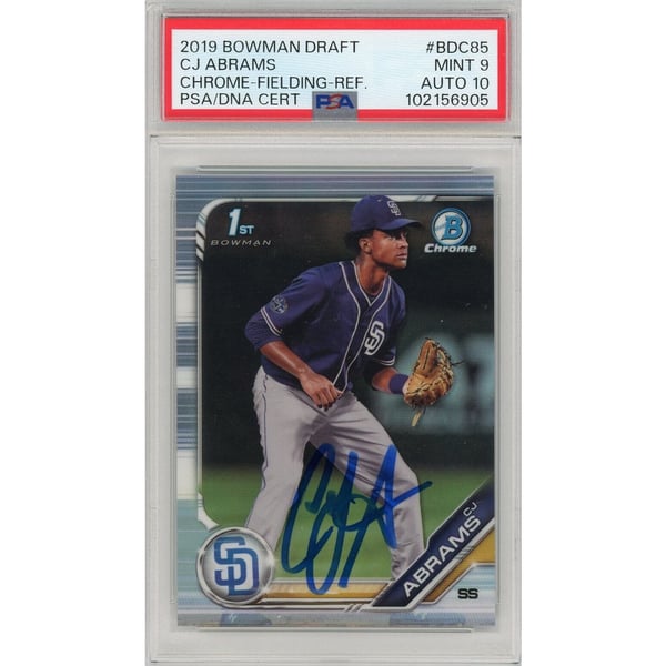 CJ Abrams Signed 2019 Bowman Draft Chrome Fielding Refractor #BDC85 PSA 9/10 CJ Abrams Signed 2019 Bowman Draft Chrome Fielding Refractor #BDC85 PSA 9/10