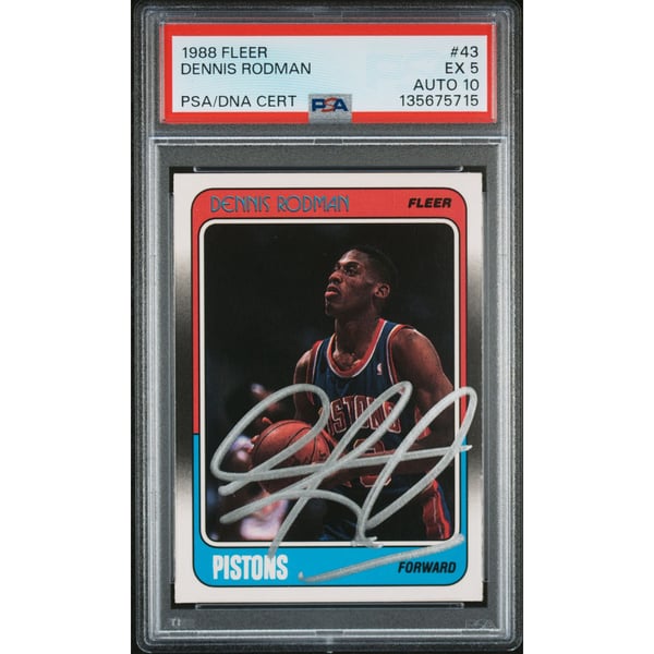 Dennis Rodman 1988 Fleer Signed Basketball Rookie Card #43 Graded 