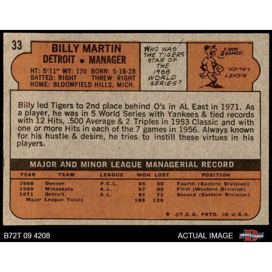 1972 Topps Billy Martin 33