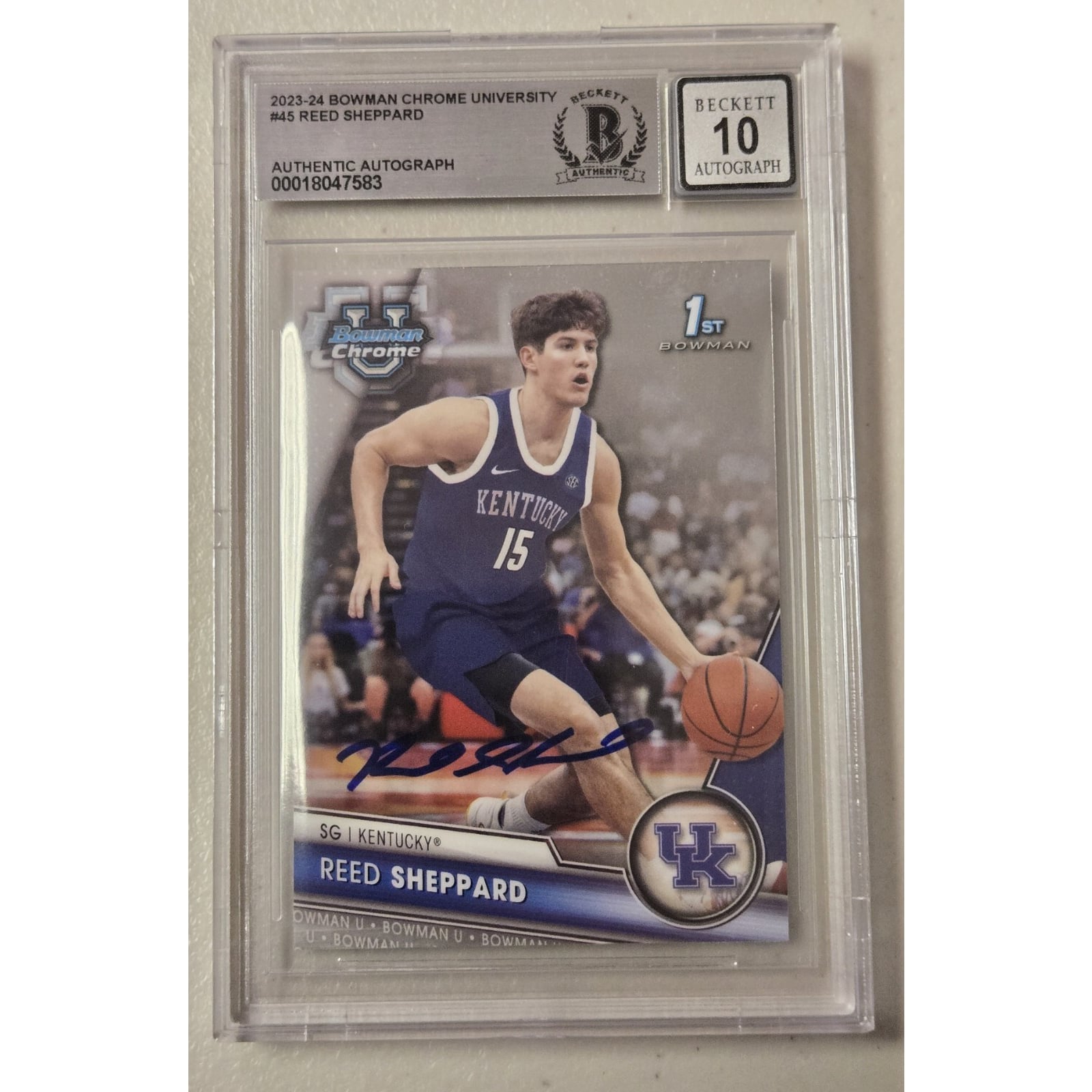 Reed Sheppard Signed 1st Bowman U Chrome Rookie Card Beckett Auto 