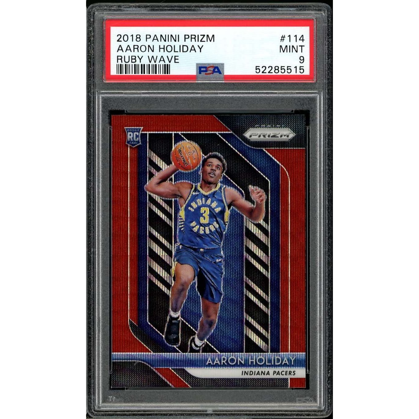 Aaron Holiday Rookie Card 2018-19 Panini Prizm Ruby Wave #114 PSA 9