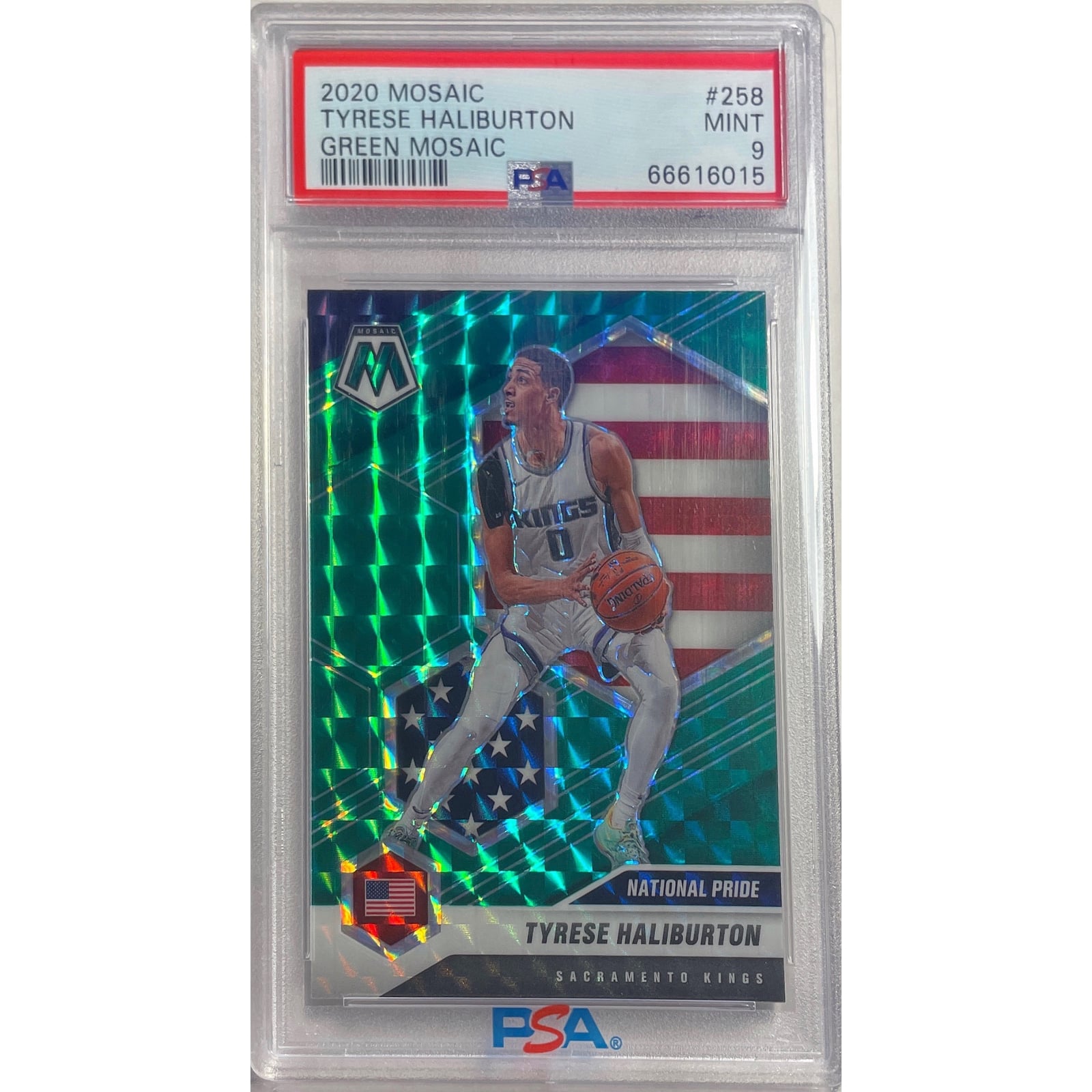 Tyrese Haliburton 2020-21 Panini Mosaic Green Prizm Rc #258 Psa 9 