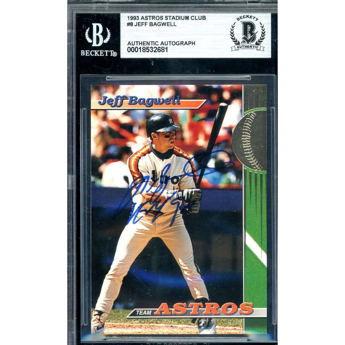Jeff Bagwell Beckett BAS Signed 1993 Topps Stadium Club Rookie 