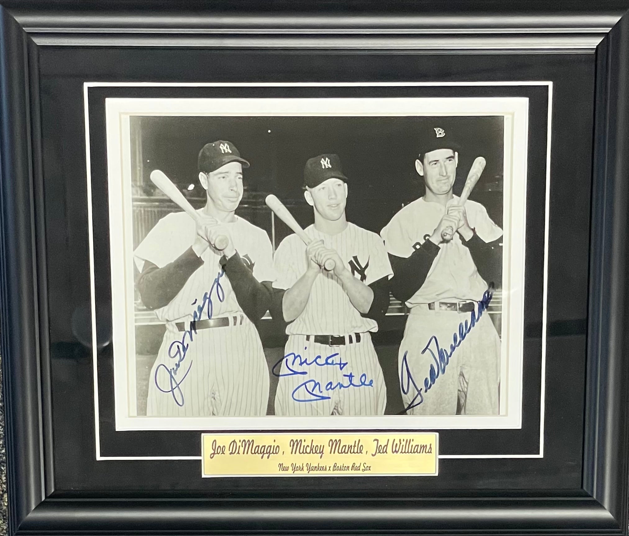 Joe DiMaggio, Mickey Mantle & Ted Williams Autographed Framed 8x10 