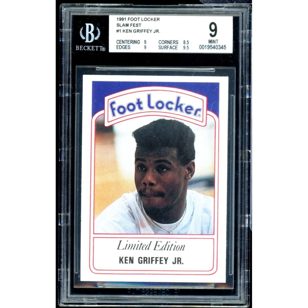 Ken Griffey Jr. Card 1991 Foot Locker Slam Fest #1 BGS 9