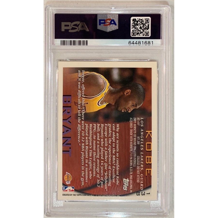 Kobe Bryant 1996 Topps Basketball Rookie Card RC #138 Graded PSA 7