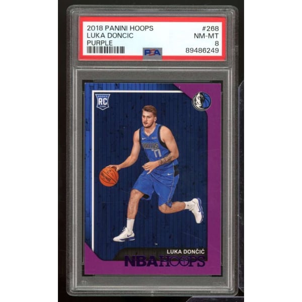 Luka Doncic Rookie Card 2018-19 Panini Hoops Purple #268 PSA 8