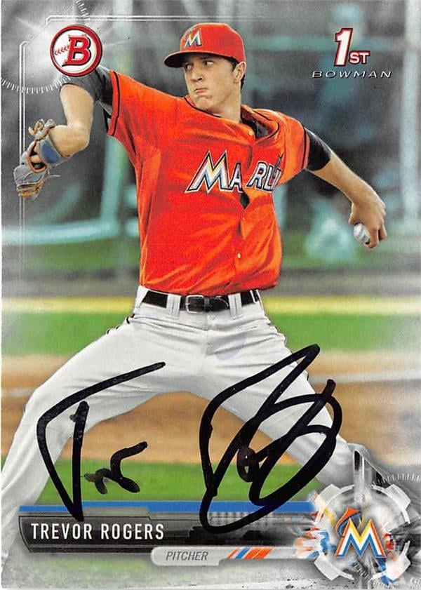 Trevor Rogers autographed baseball card (Miami Marlins) 2017 Topps 