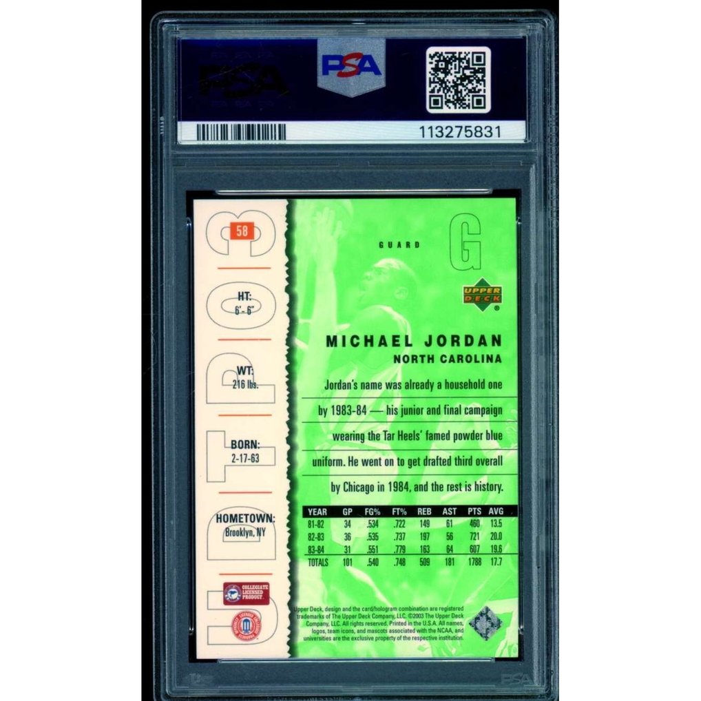 Michael Jordan Card 2003-04 UD Top Prospects #58 PSA 9
