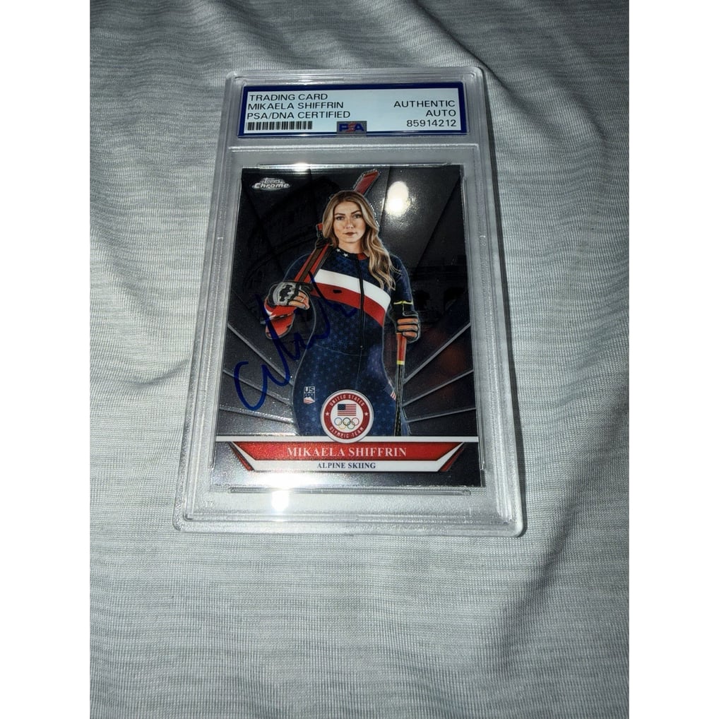 Mikaela Shiffrin Signed 2026 Topps Chrome Trading Card Olympic Gold PSA/DNA