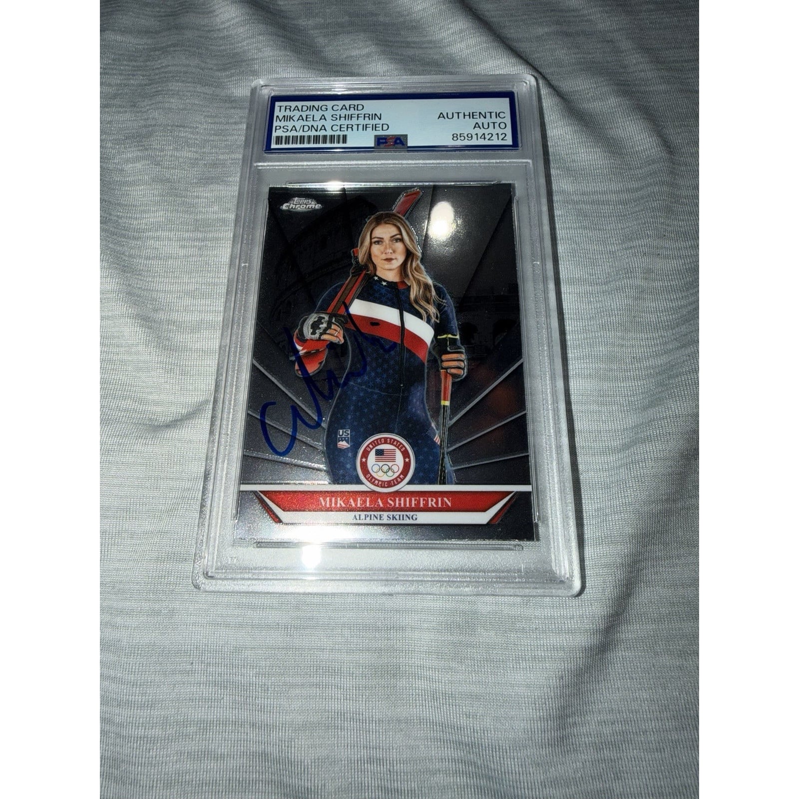 Mikaela Shiffrin Signed 2026 Topps Chrome Trading Card Olympic Gold PSA/DNA