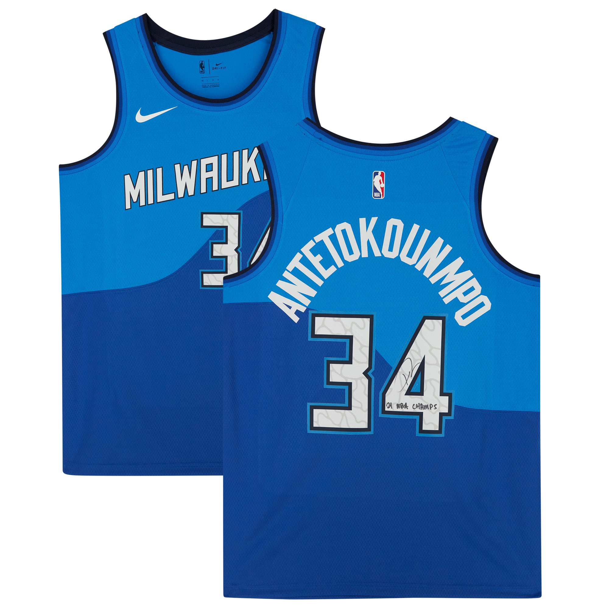 Giannis Antetokounmpo Milwaukee Bucks Autographed Blue City