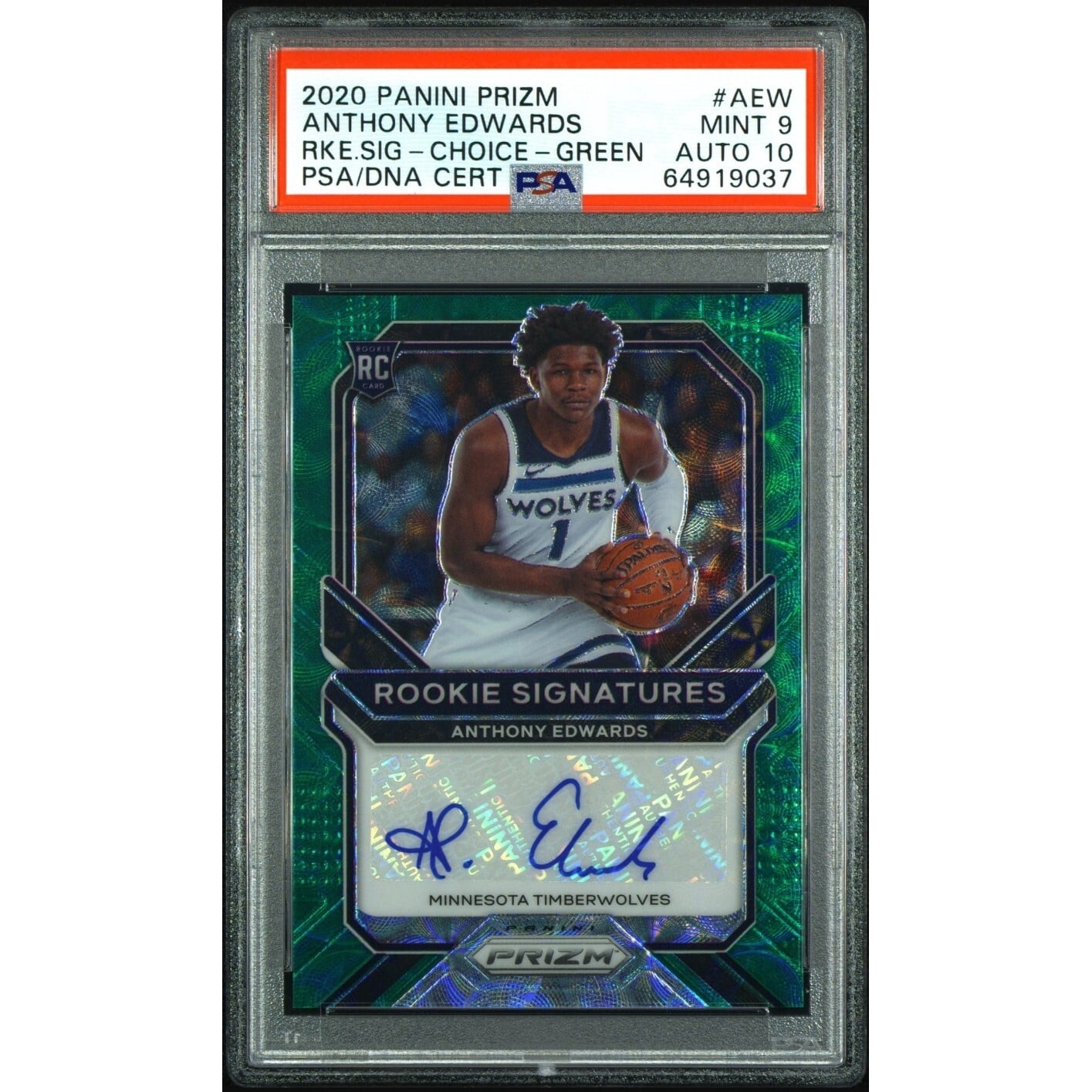 Anthony Edwards 2020 Panini Prizm #5/8 1/1 Jsy# Green Rookie Psa 9 