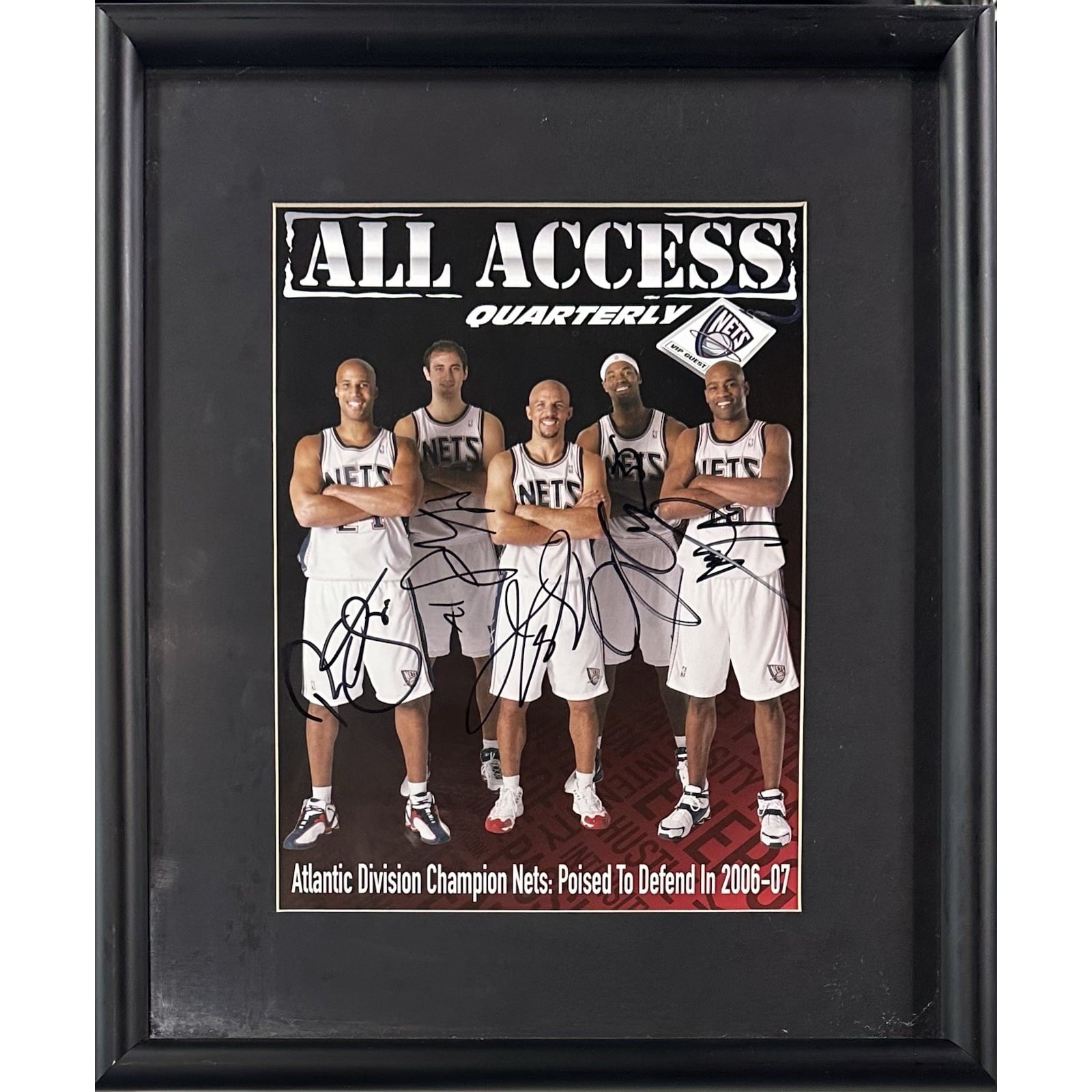 NJ Nets Team Signed 8x10 Framed Magazine Jason Kidd Vince Carter 5 