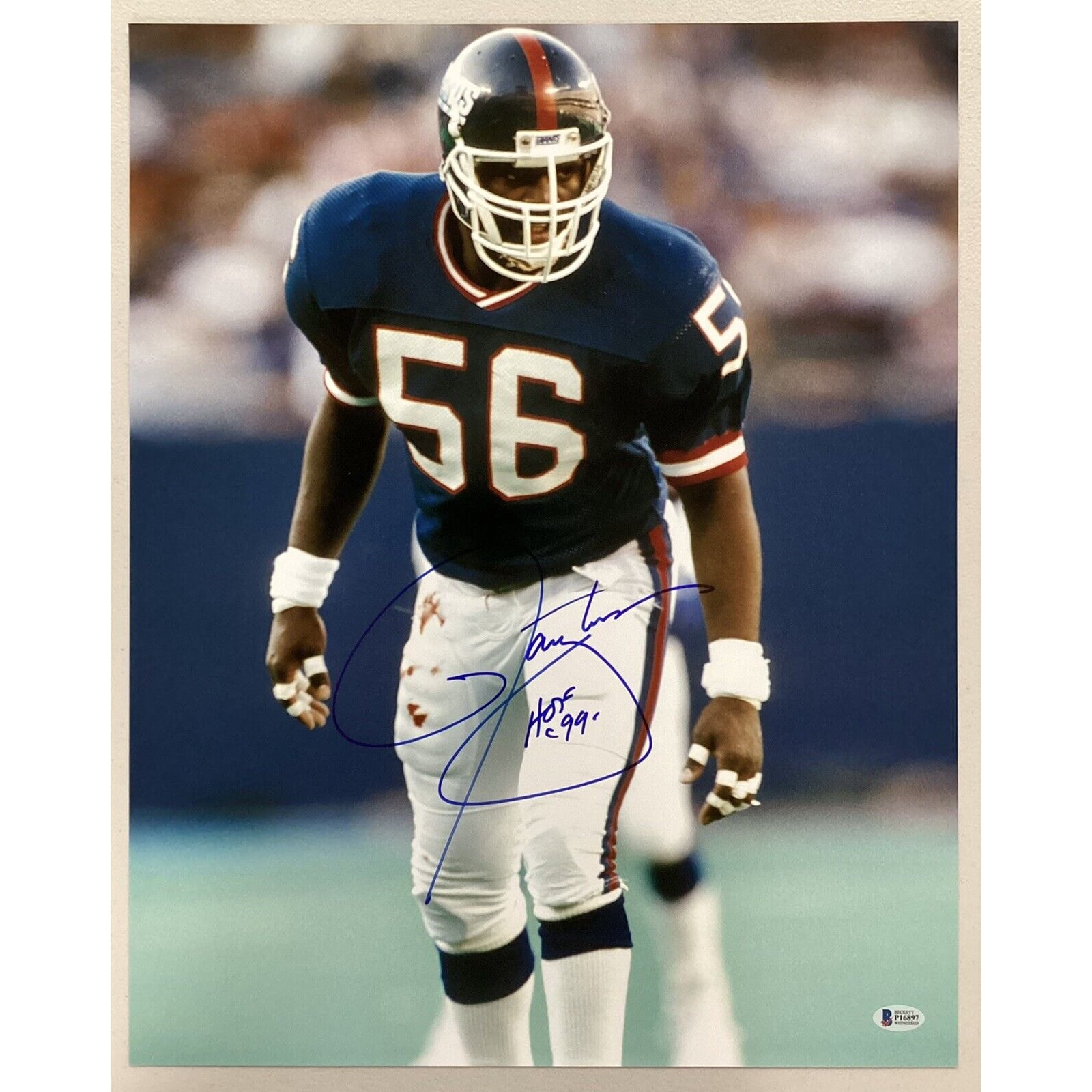 Autographed/Signed LAWRENCE TAYLOR New York White Football Jersey JSA COA Auto Autographed/Signed LAWRENCE TAYLOR New York White Football Jersey JSA COA Auto