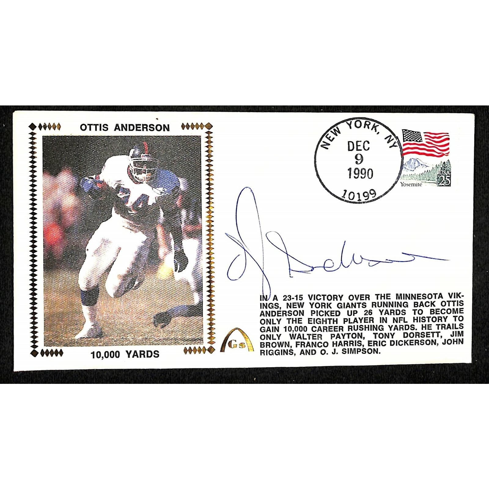 Ottis Anderson Signed Gateway Stamp FDC Autographed Giants PSA/DNA AI44933