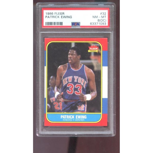 1986-87 Fleer #32 Patrick Ewing Pat ROOKIE RC PSA 8 (OC) Graded 
