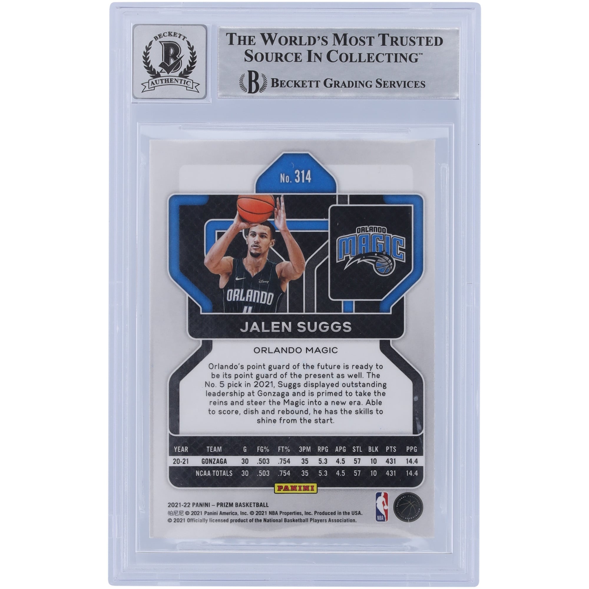 Jalen Suggs Orlando Magic Autographed 2021-22 Panini Prizm #314