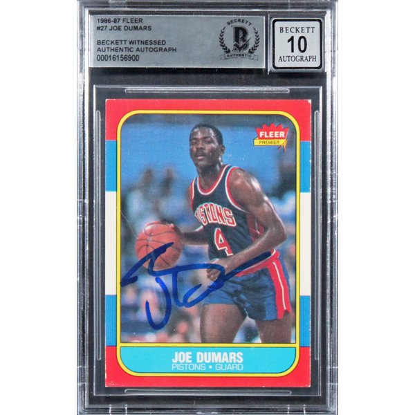 Pistons Joe Dumars Signed 1986 Fleer #27 Card Auto 10! BAS Slabbed display picture 1