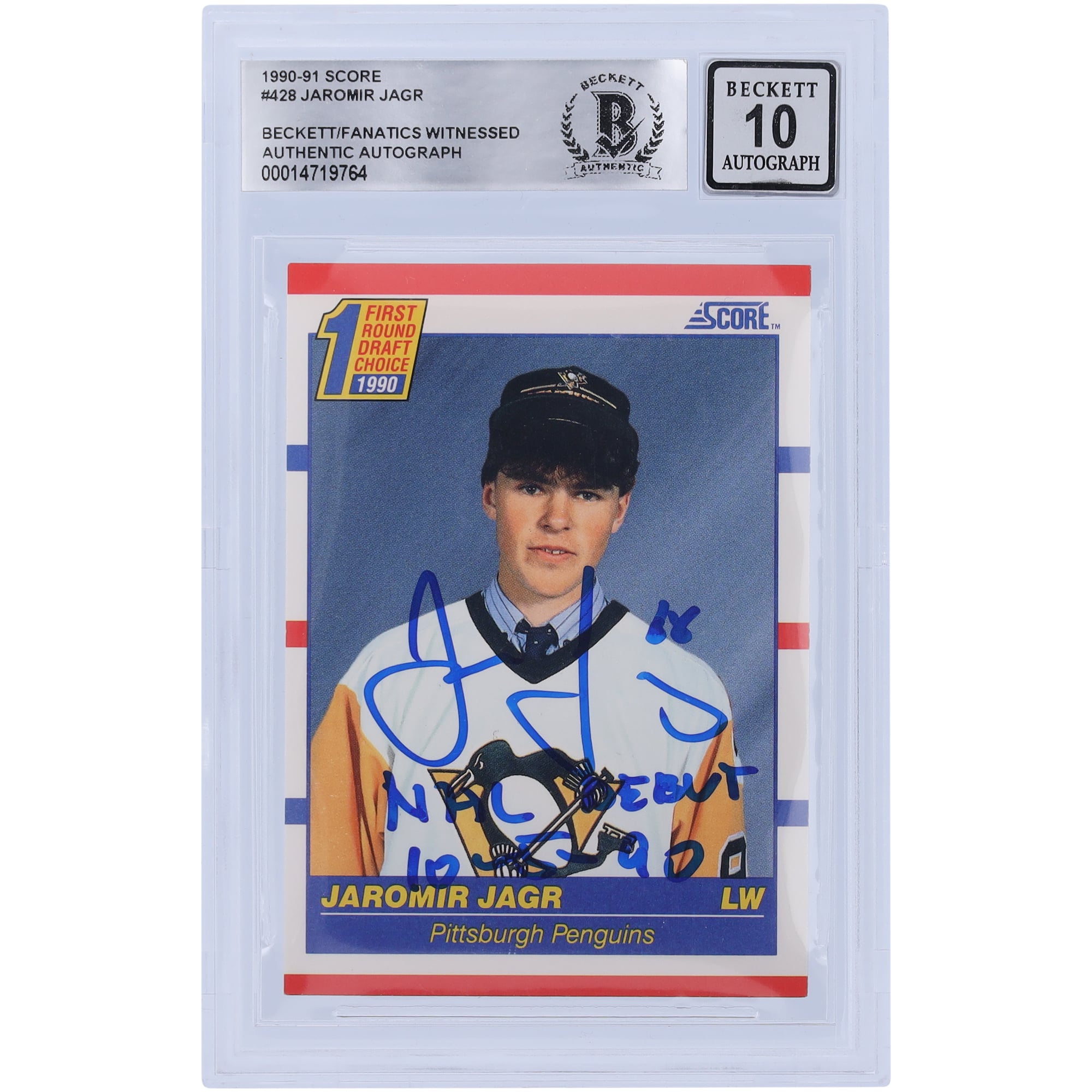 Jaromir Jagr Pittsburgh Penguins Autographed 1990-91 Score #428
