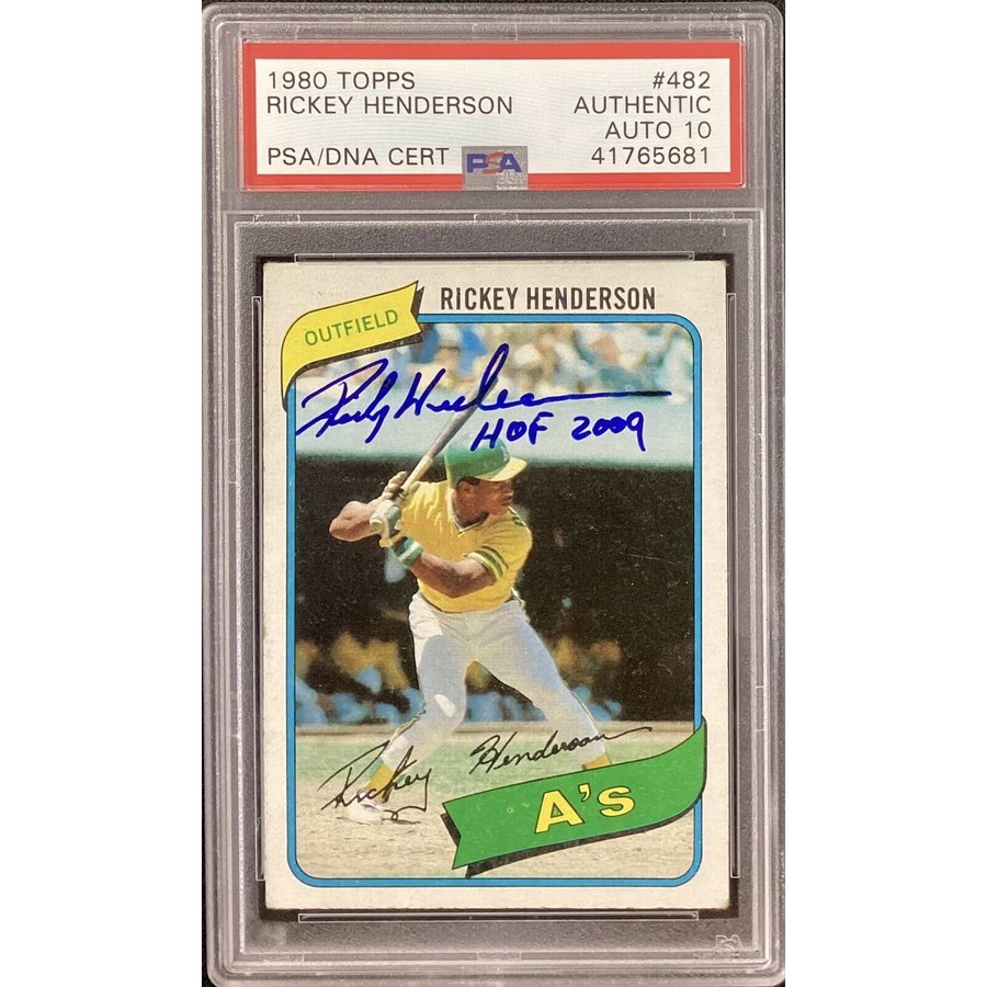 Rickey Henderson Signed 1980 Topps #482 Rookie Card HOF2009 PSA 