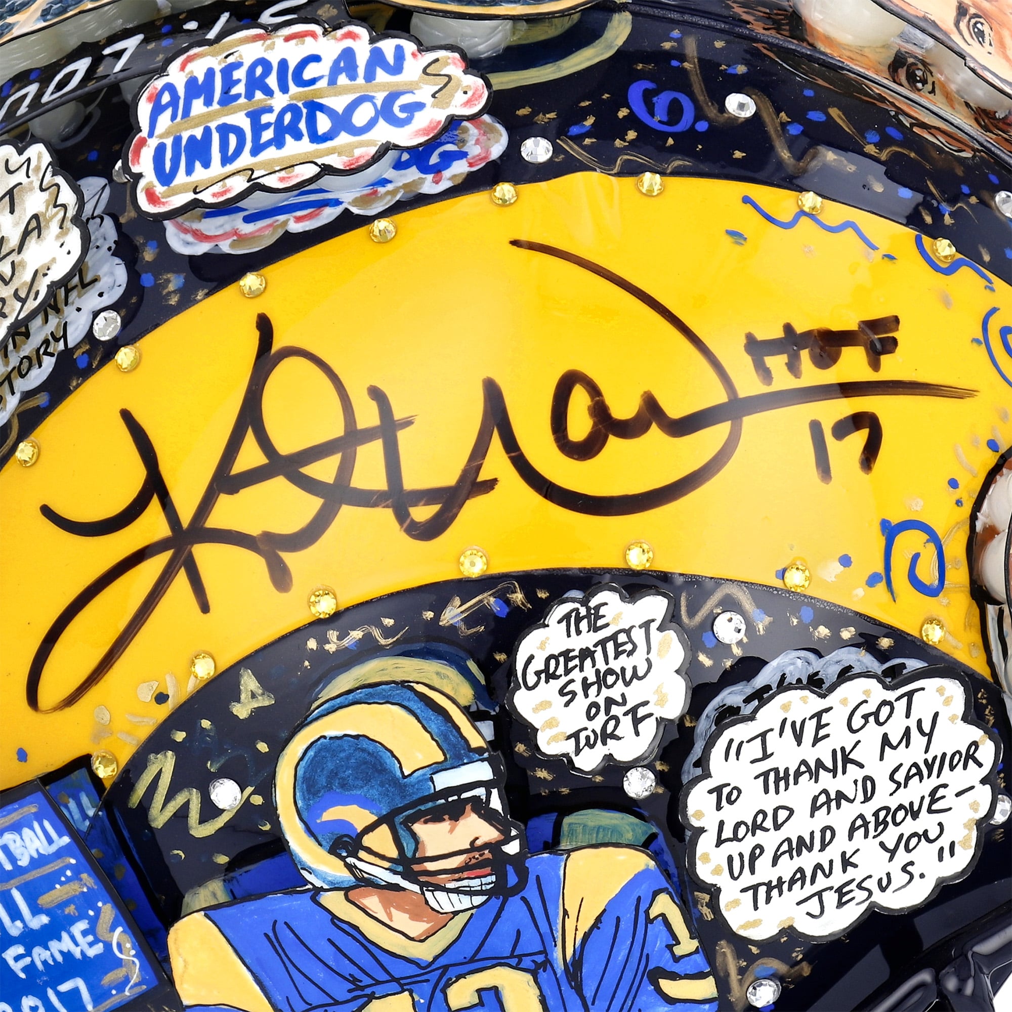 Kurt Warner St. Louis Rams Autographed Helmet - Hand Painted by