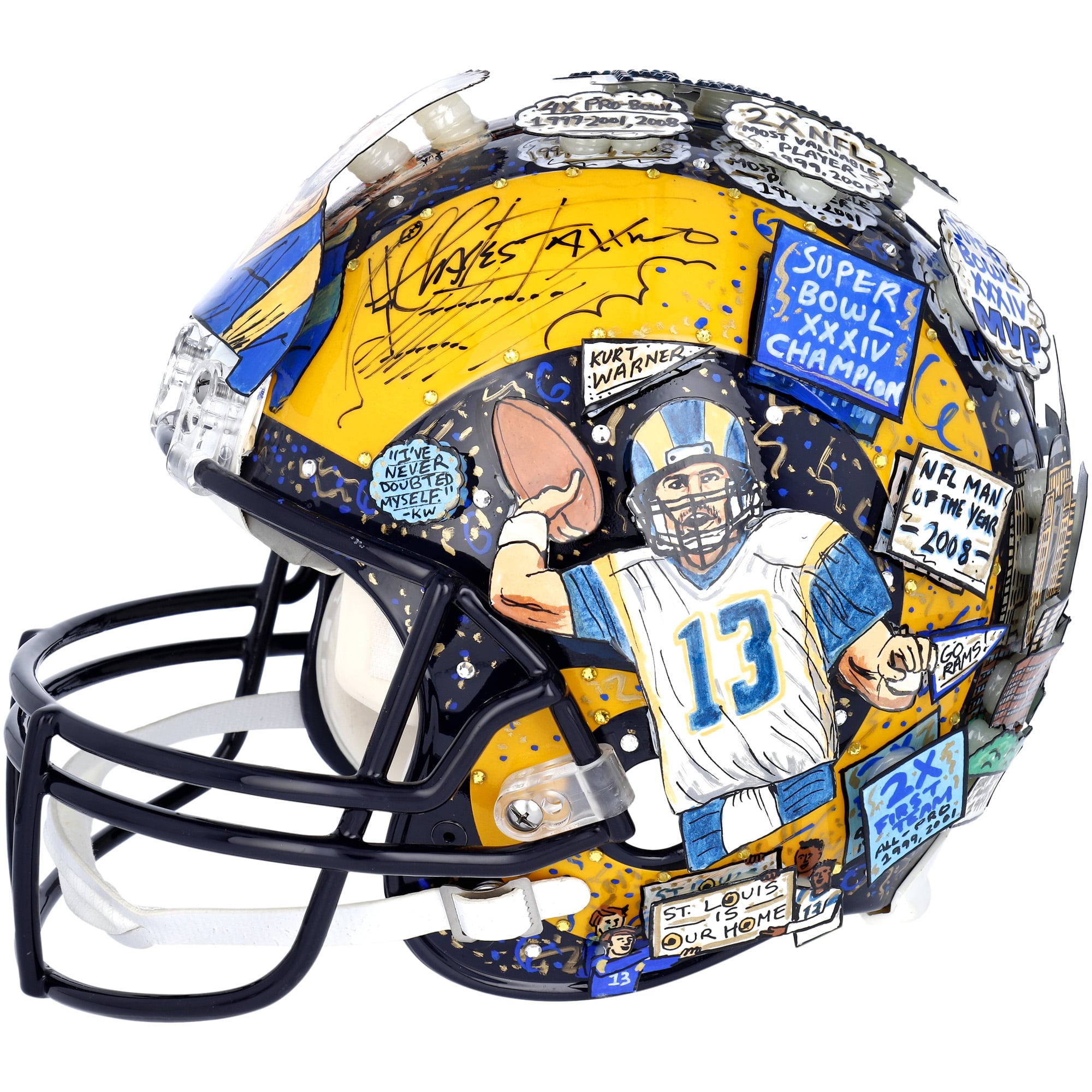 Kurt Warner St. Louis Rams Autographed Helmet - Hand Painted by
